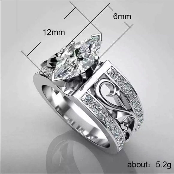 Marquise Cut 925 Silver Diamond Women’s Ring New - Picture 3 of 6